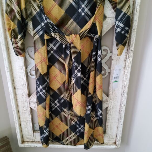 Madison Leigh 3/4 Gathered Sleeve Sash Tie Waist Belt Removable Cowl Neck Dress - Picture 3 of 9